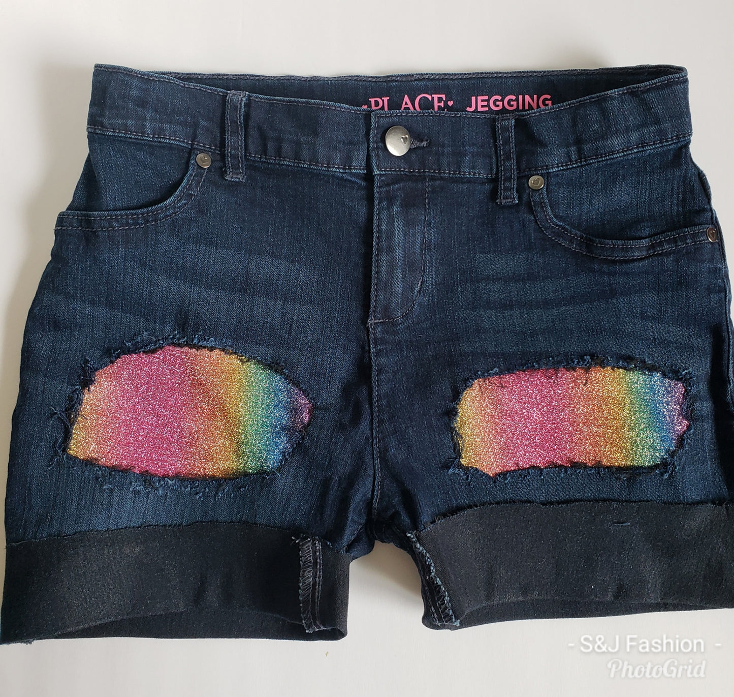 Girls Cotton Candy Rainbow Distressed Shorts