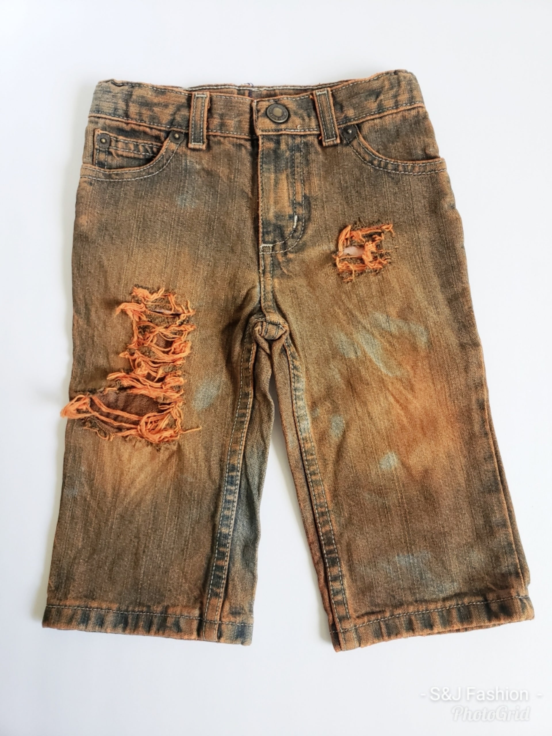 Orange Dyed  Boys Distressed Jeans