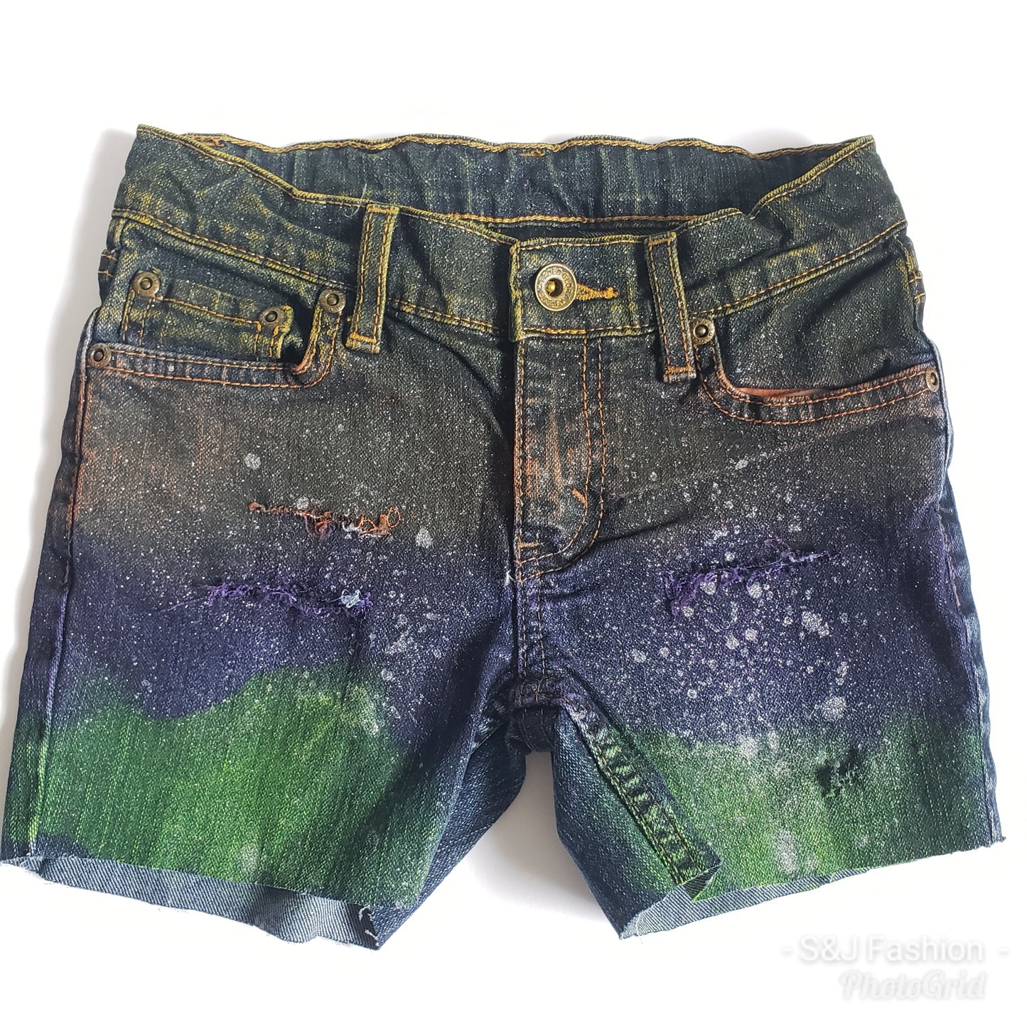 Glitter Ombre Mermaid Girls Distressed Jeans Shorts