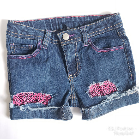 Pink Cheetah PrintGirls Girls Distressed Jeans Shorts