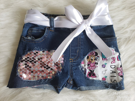 Girls Minnie Distressed Shorts