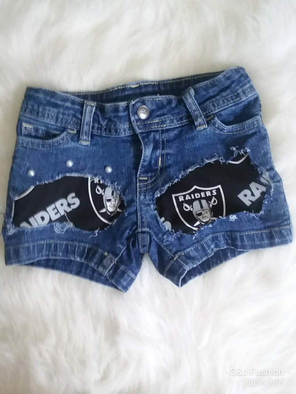 NFL Football Raiders Girls Distressed Jeans Shorts