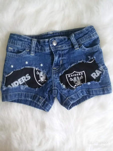 NFL Football Raiders Girls Distressed Jeans Shorts