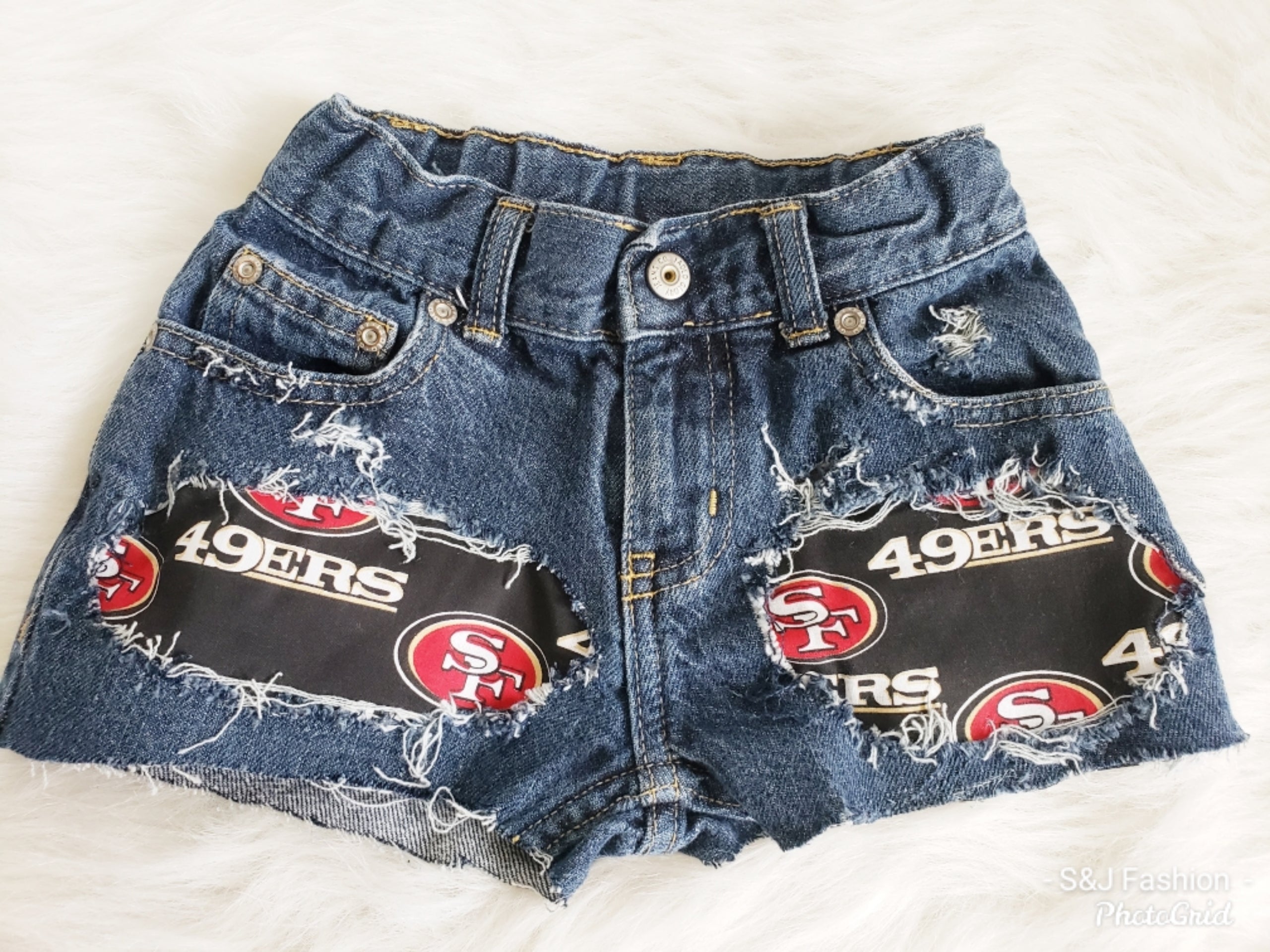 NFL 49ers Girls Distressed Jeans  Shorts Football