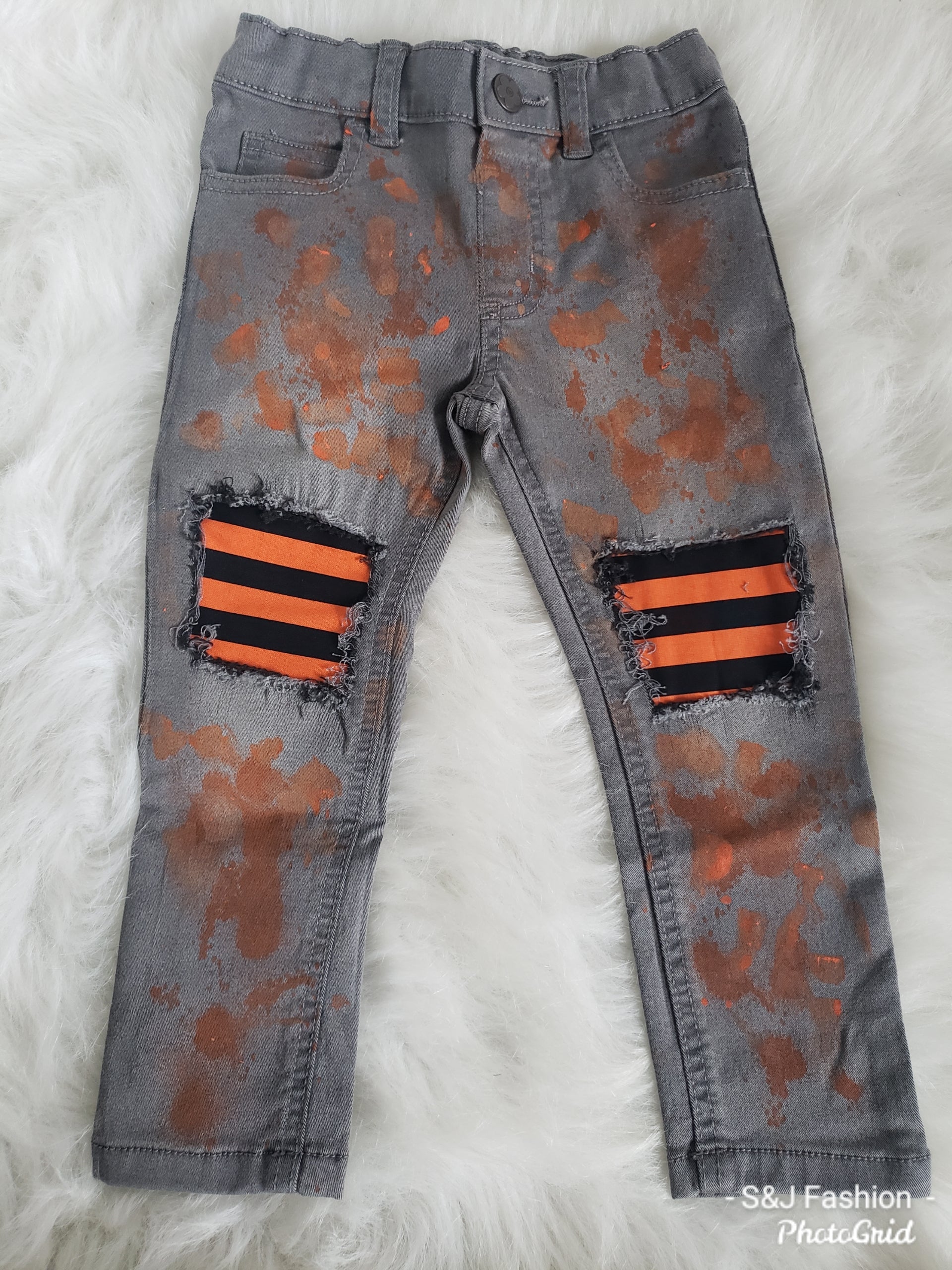 Halloween Stripes & Paint Distressed Jeans