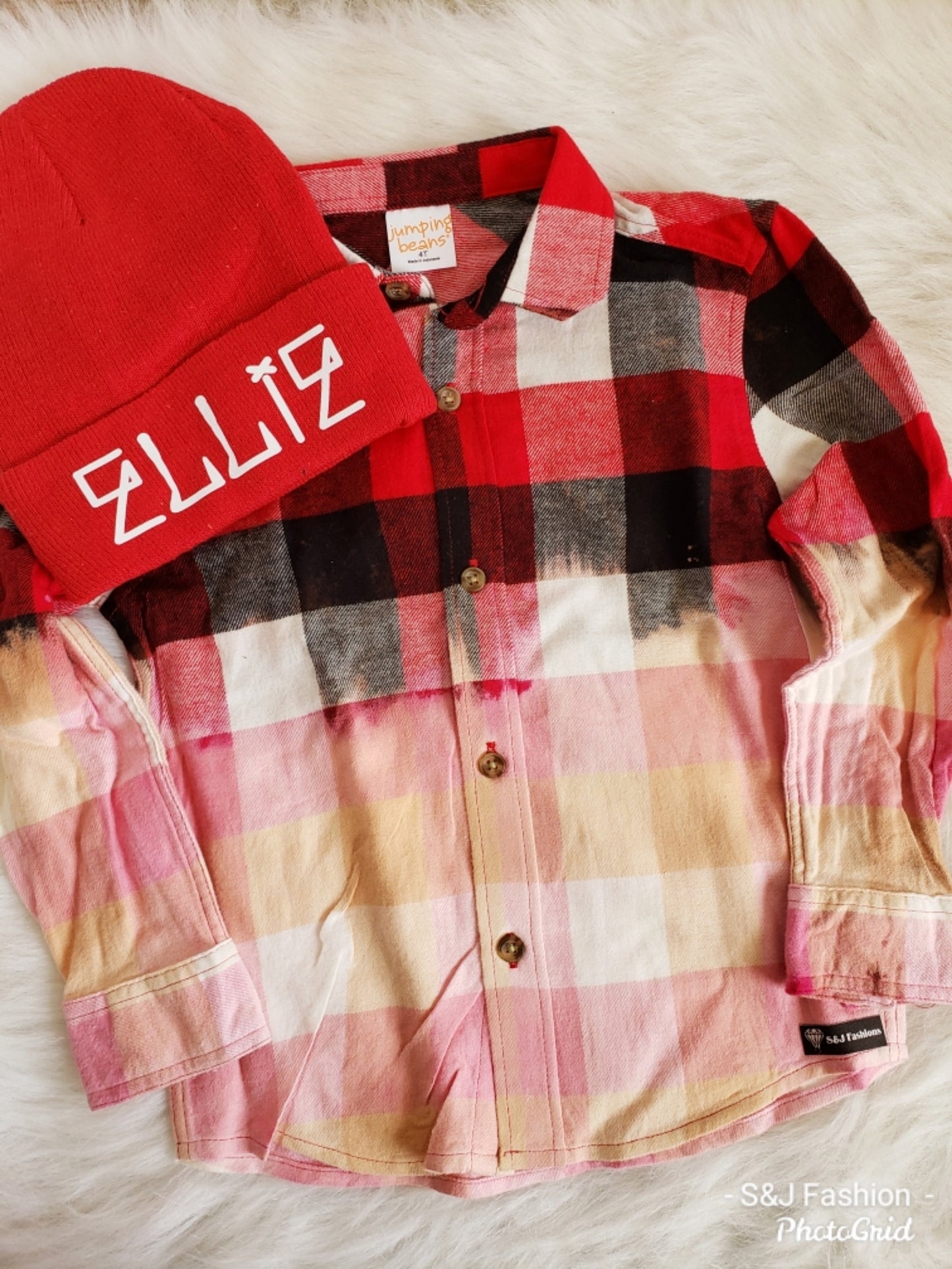 Kids Ombre Flannel Personalized Name Red Black Plaid