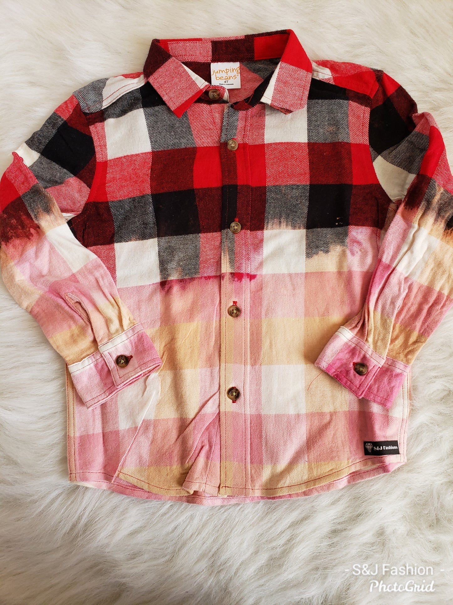 Kids Ombre Flannel Personalized Name Red Black Plaid