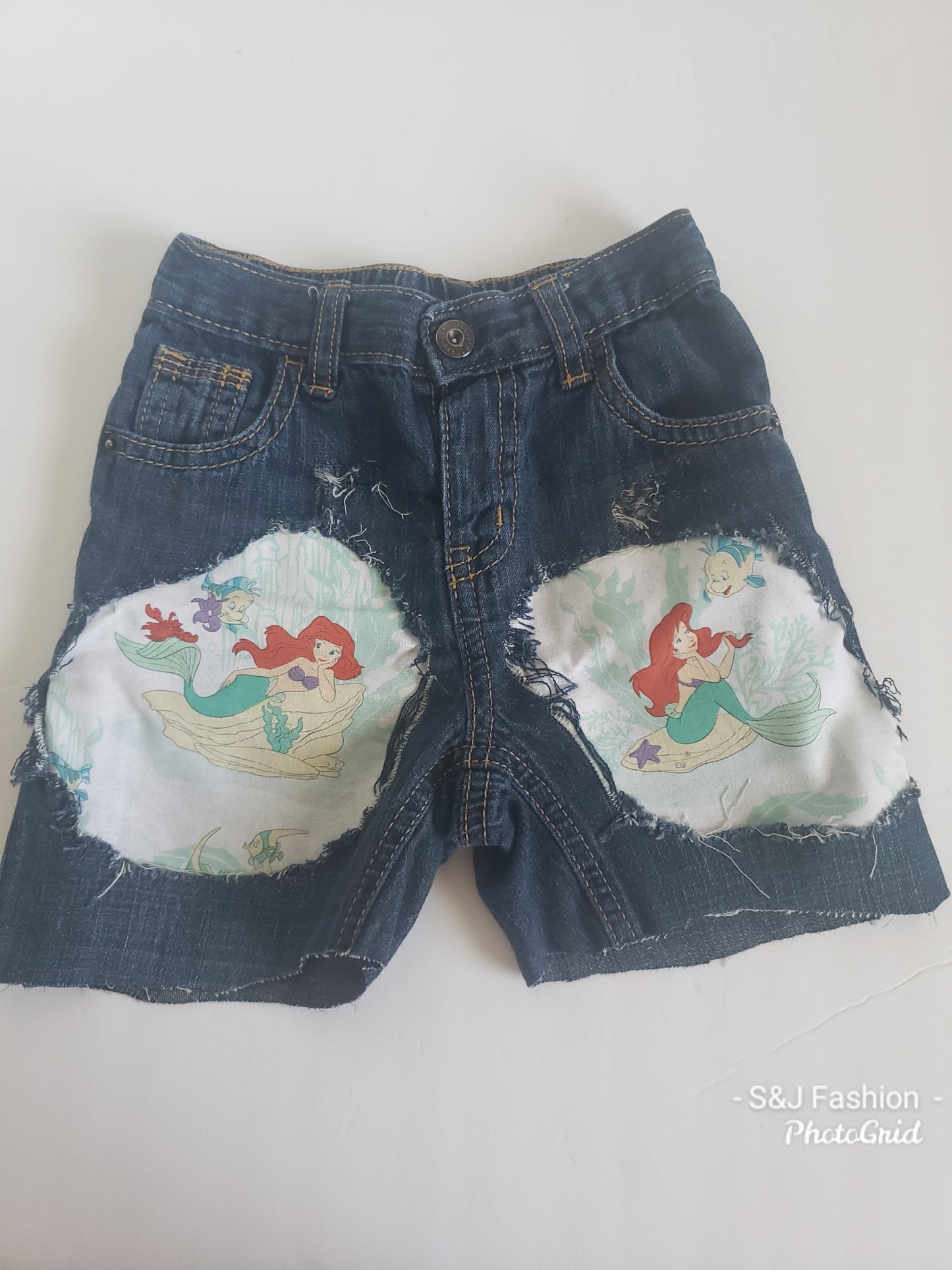 Little Mermaid Ariel Girls Distressed Jeans Shorts