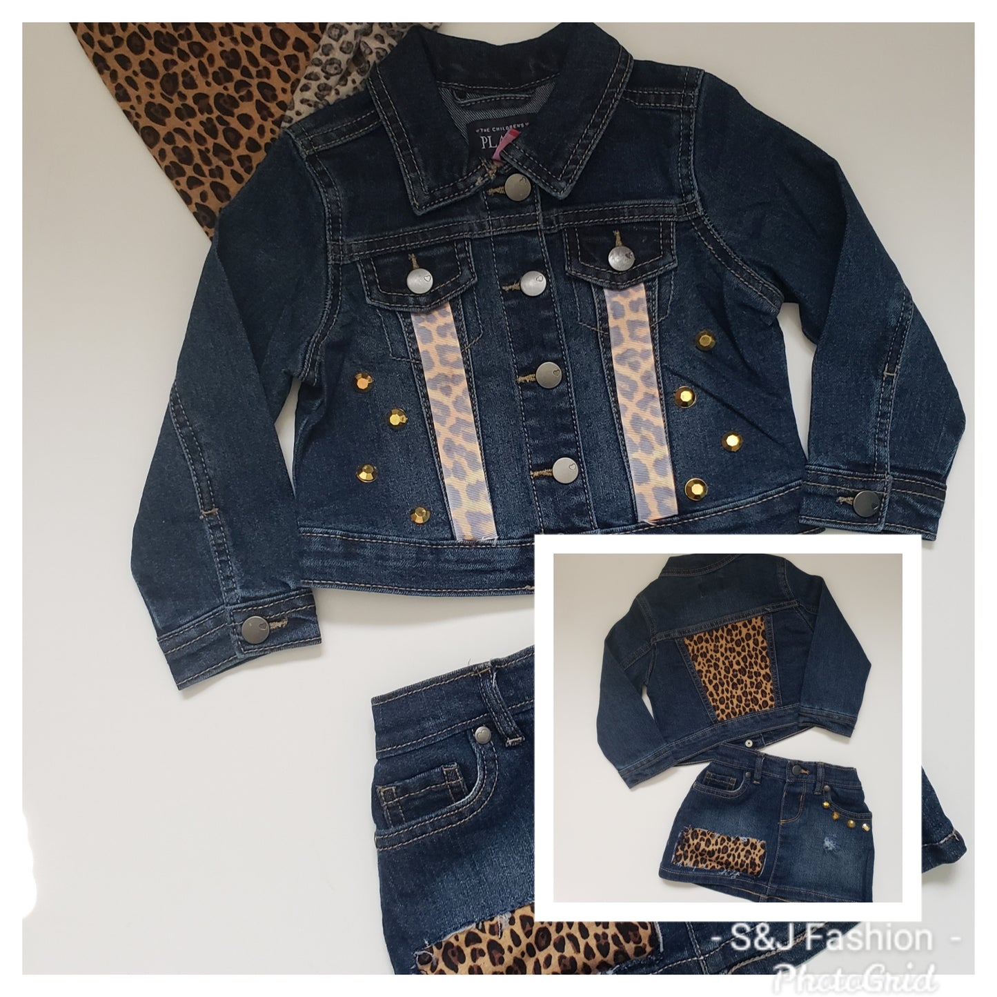 Cheetah Print Denim Outfit Sets Girls