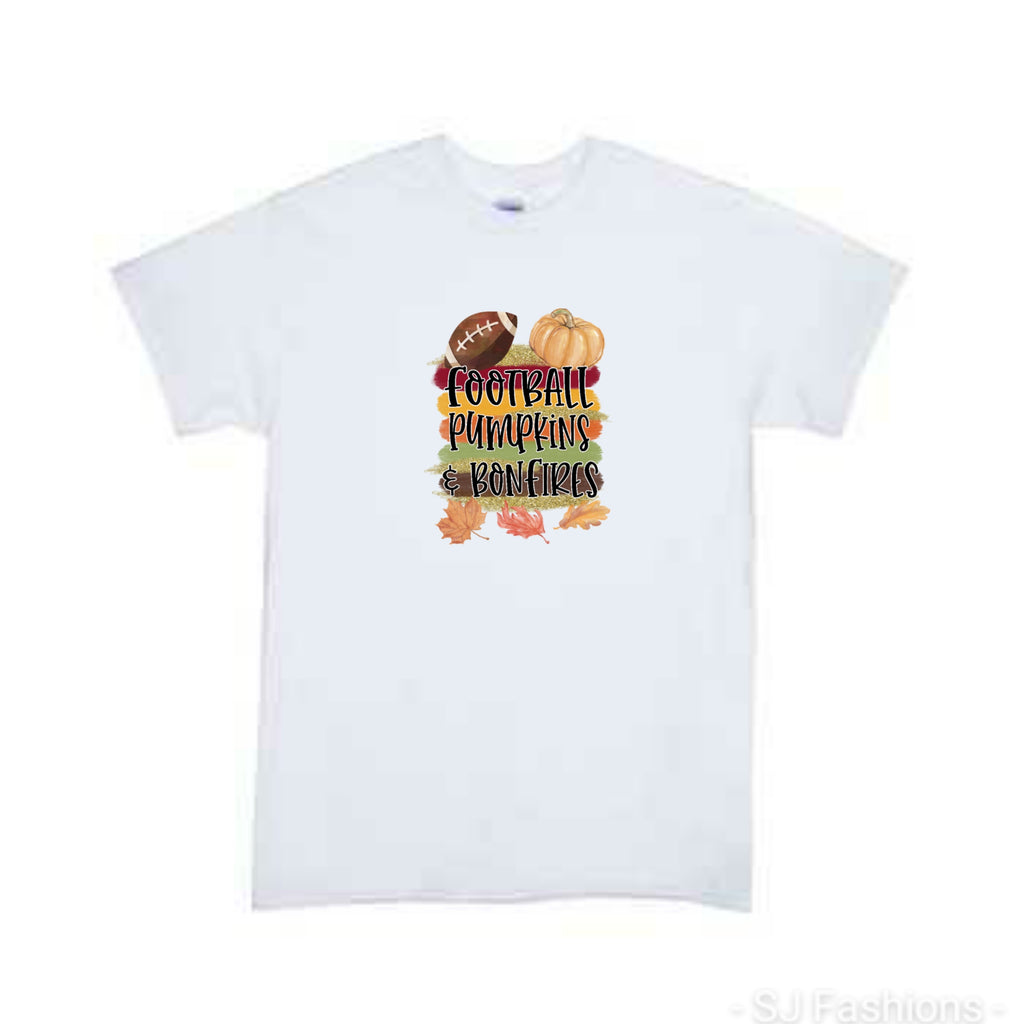 Football Pumpkins & Bonfires Fall Girls Shirt Boys Shirt