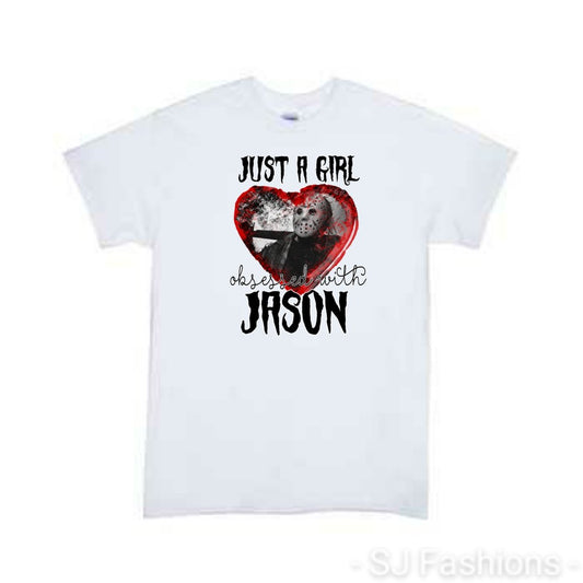 Just a girl obsessed with Jason Ladies Shirt Halloween