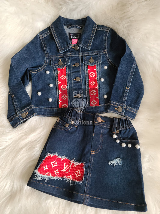 LV Designer Denim Outfit Sets Girls