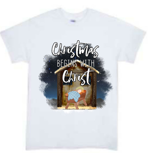 Christmas begins with Christ Boys Shirt Girls Shirt Ladies Shirt Mens Shirt