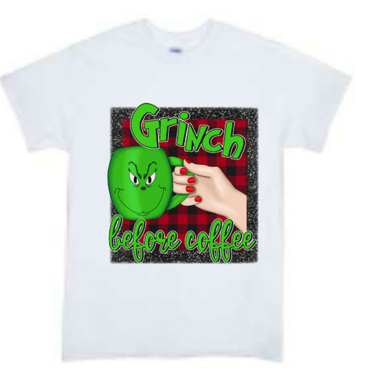 Grinch Before Coffee Christmas Boys Shirt Girls Shirt Ladies Shirt Mens Shirt