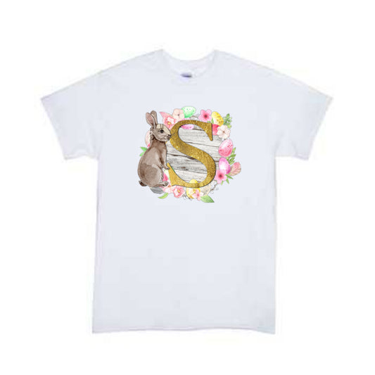 Initials (ALL LETTERS) Bunny Easter Boys Shirt Girls Shirt Ladies Shirt Mens Shirt