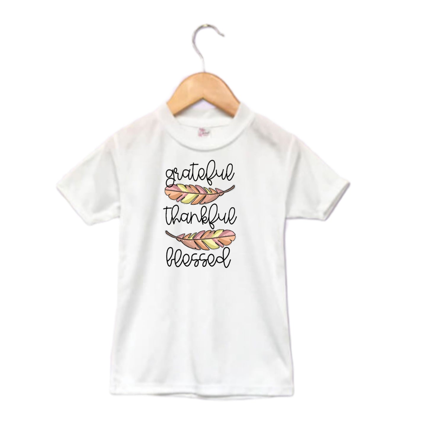 Grateful Thankful Blessed Girls Shirt Ladies Thanksgiving Fall