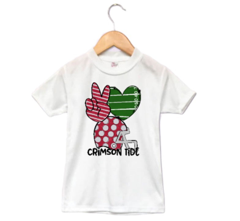 Peace Love Crimson Tide Football Girls Shirt Ladies Shirt Boys Shirt Mens shirt