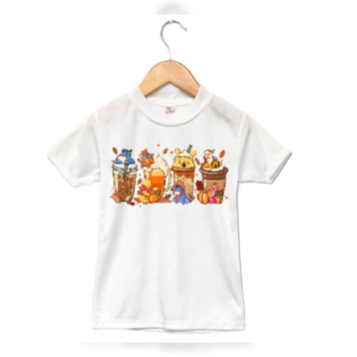 Pooh Latte Thanksgiving Fall Girls Shirt