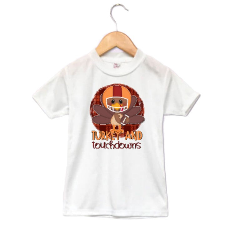 Turkey and Touchdowns Thanksgiving Fall Boys Shirt Girls Shirt Football