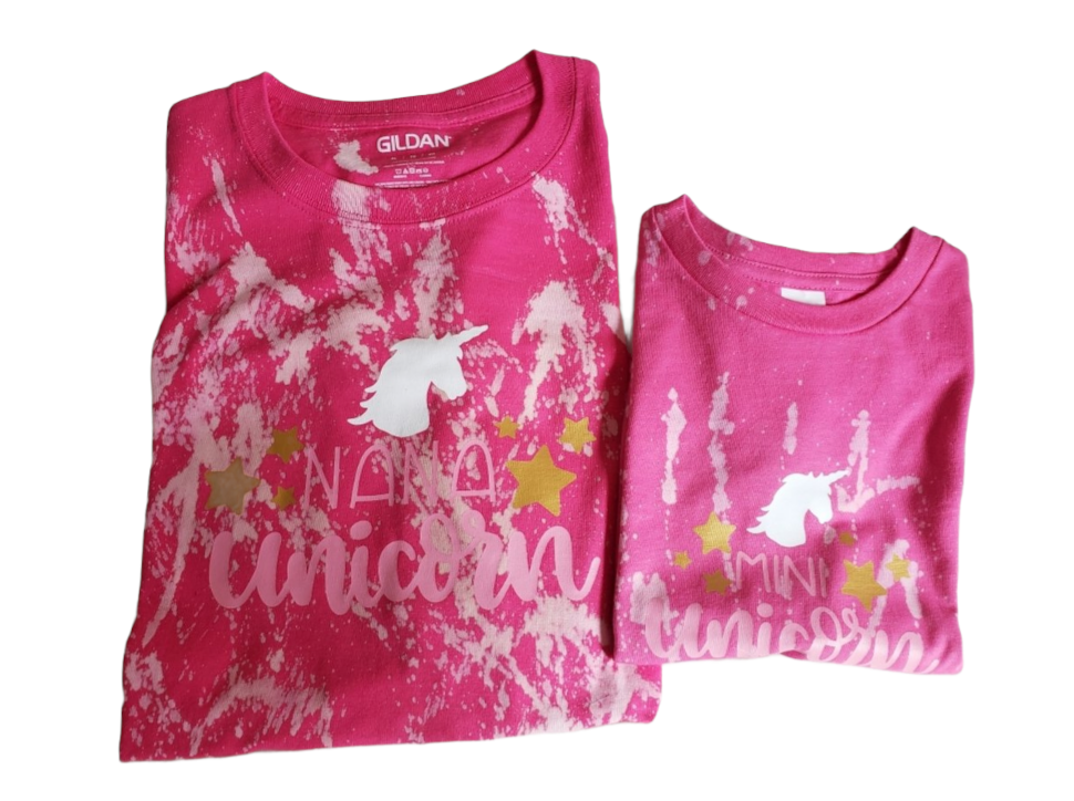 Nana and Mini Unicorn Pink Acid Shirts Ladies Shirt mommy and me