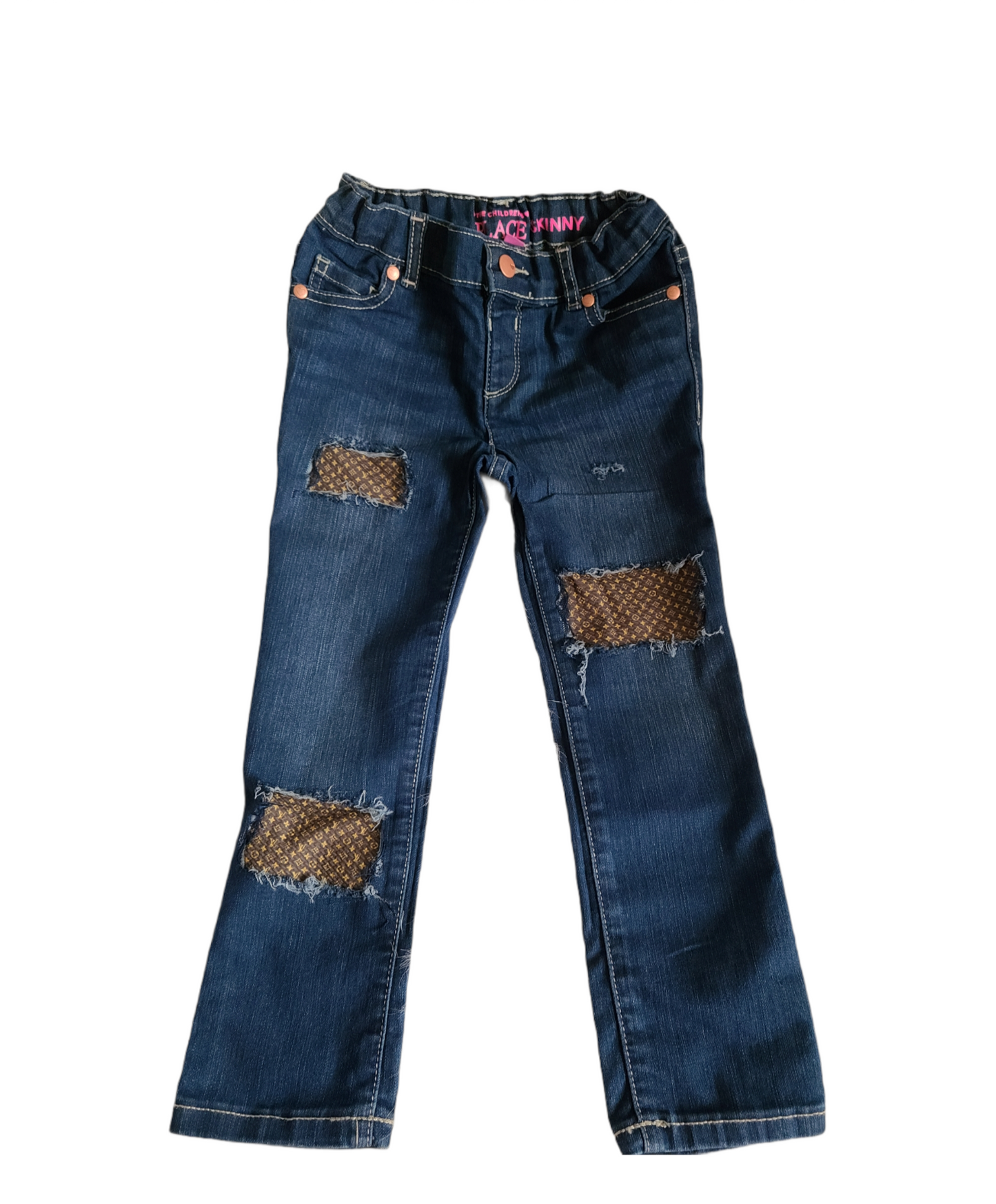 Brown LV Girls Distressed Jeans Designer