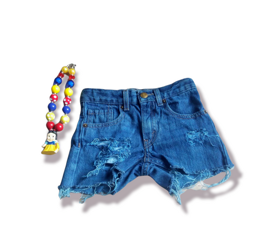 Blue Hand Dyed Girls Distressed Jeans Shorts