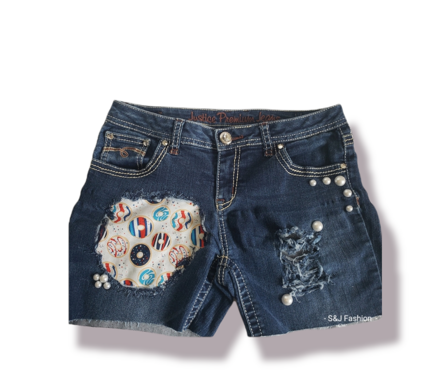 Donuts 4th of July Girls Distressed Jeans Shorts