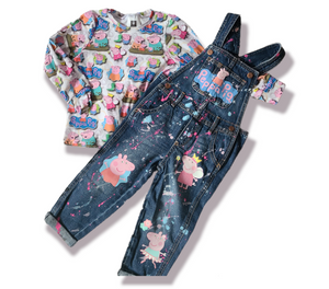 Peppa Pig Paint Splatter Overalls Jumper Girls Boys