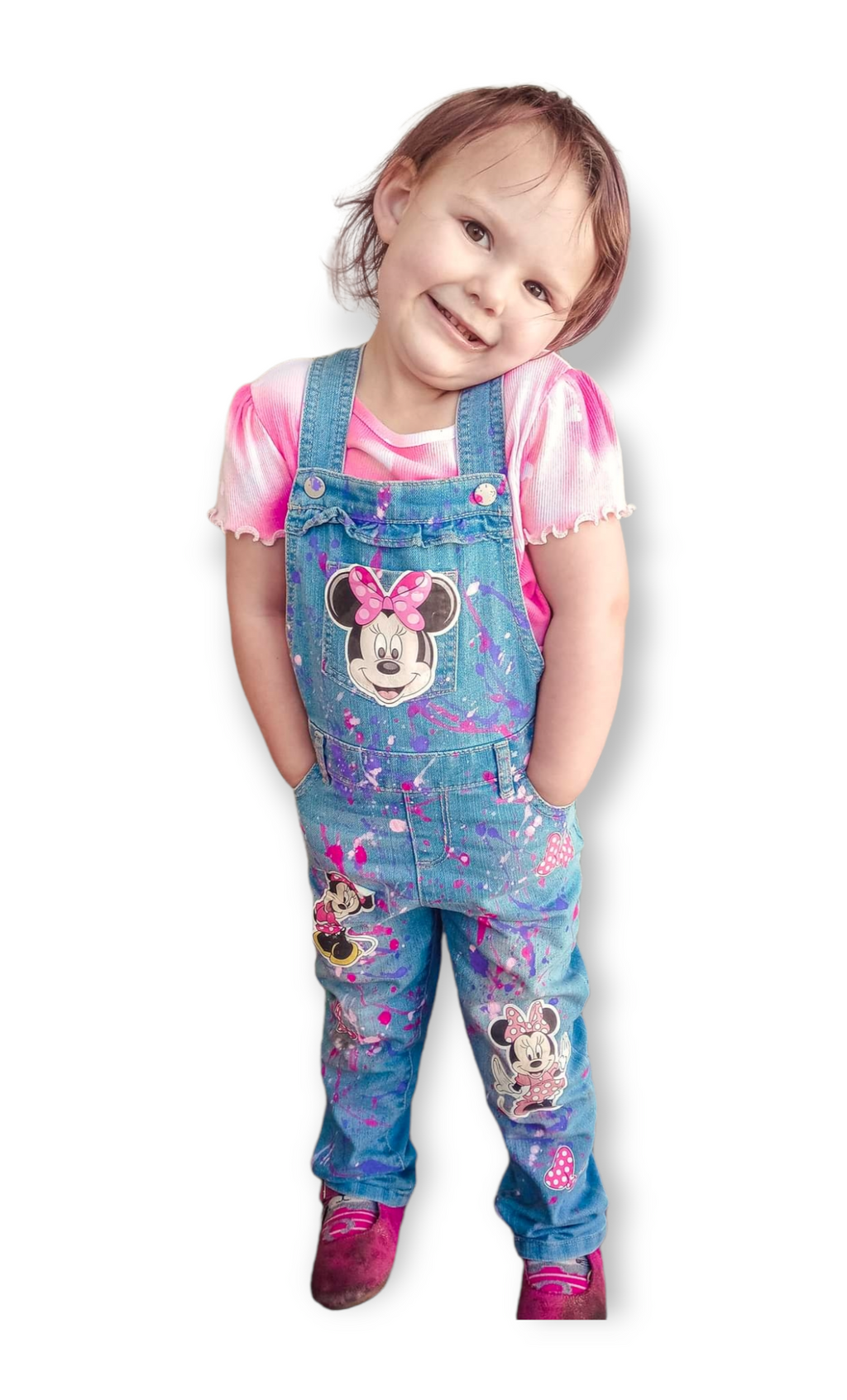 Minnie Mouse Paint Splatter Overalls Jumper Boys Girls