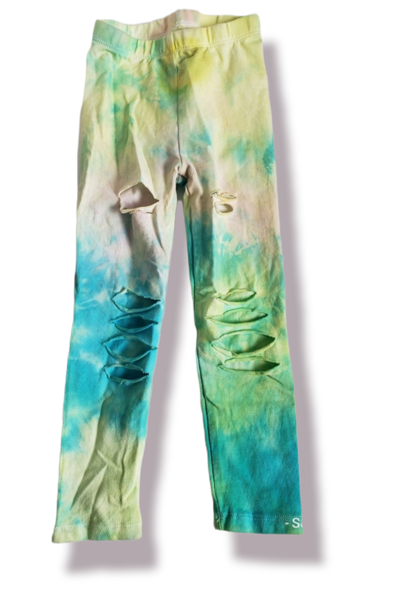 Girls Tie Dye Shredded Leggings