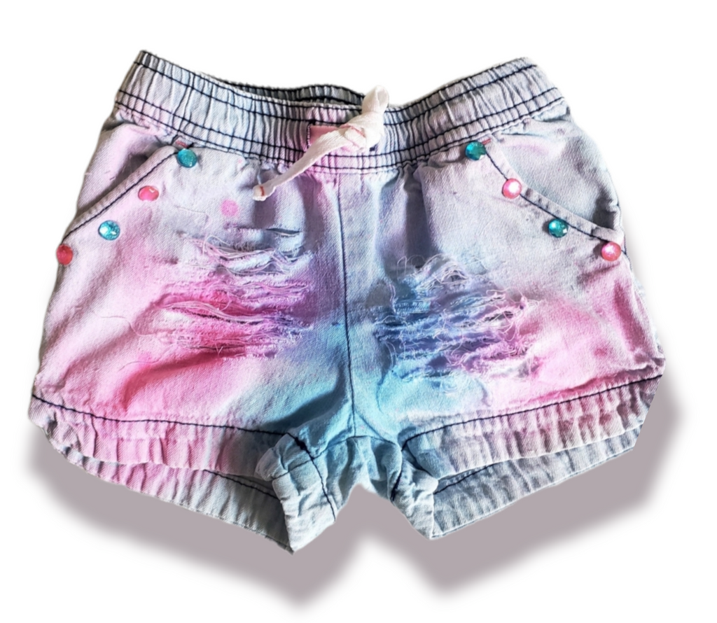 Tie Dye Girls Distressed Jeans Shorts