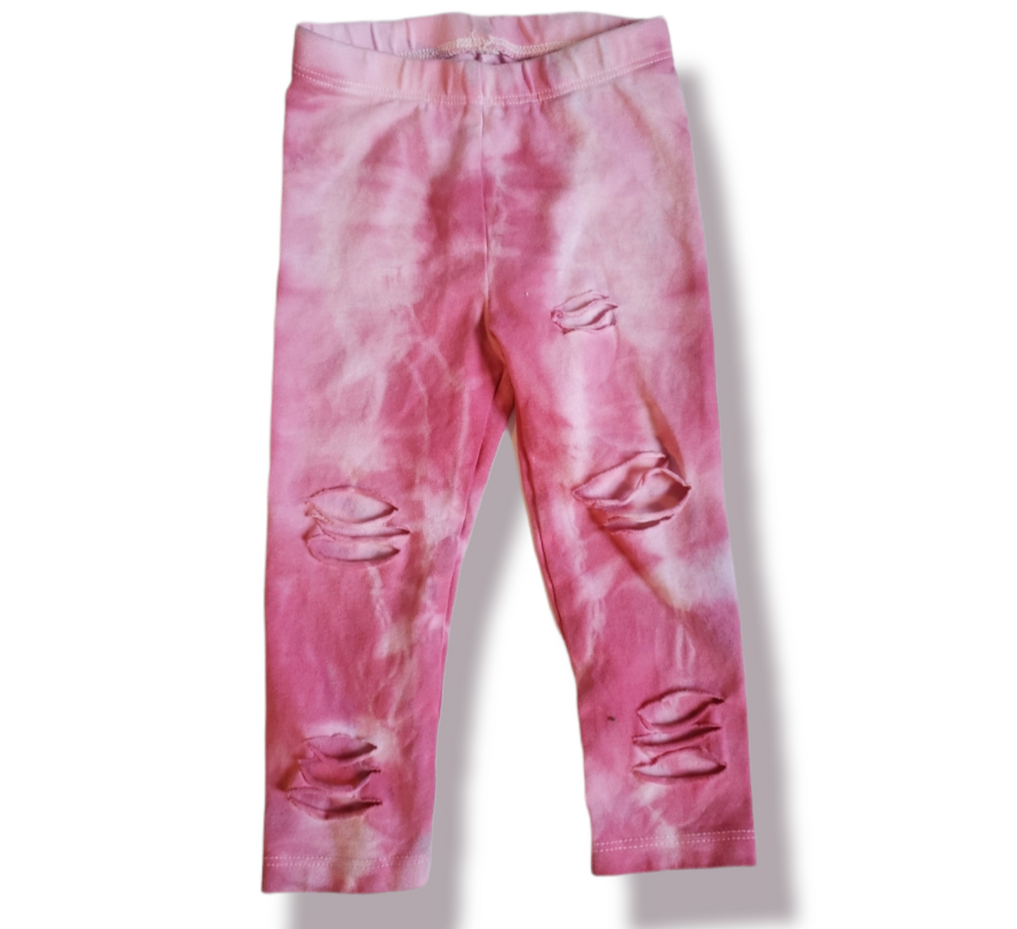 Girls Pink Tie Dye Shredded Leggings