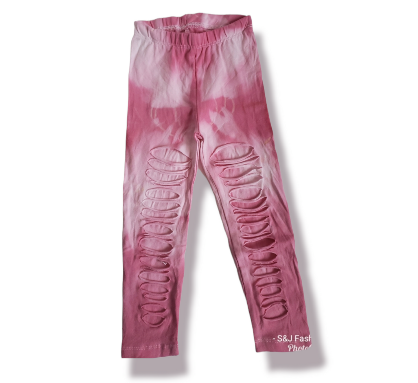 Girls Pink Tie Dye Shredded Leggings