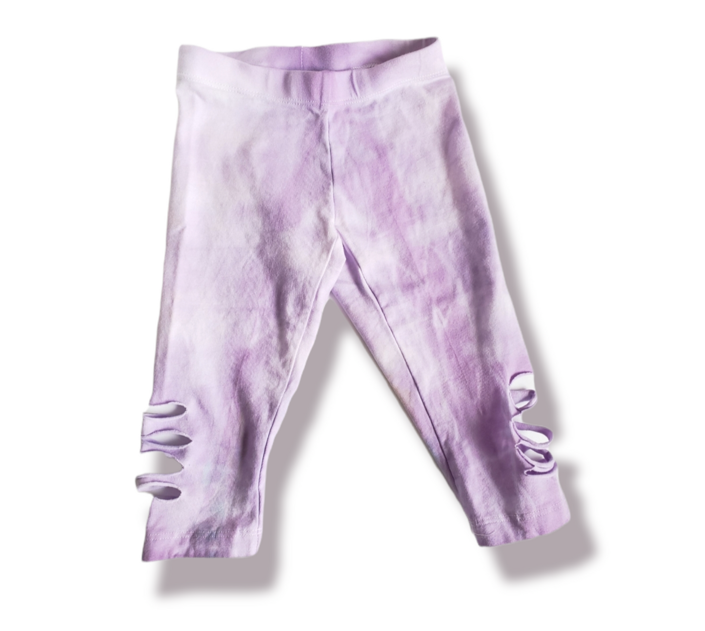 Girls Purple Tie Dye Shredded Leggings