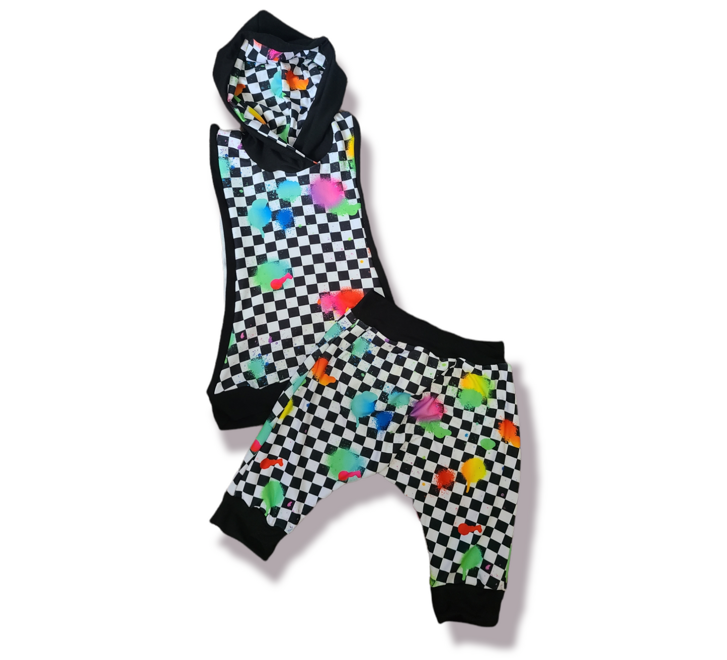 Neon Splatter Checker Handmade