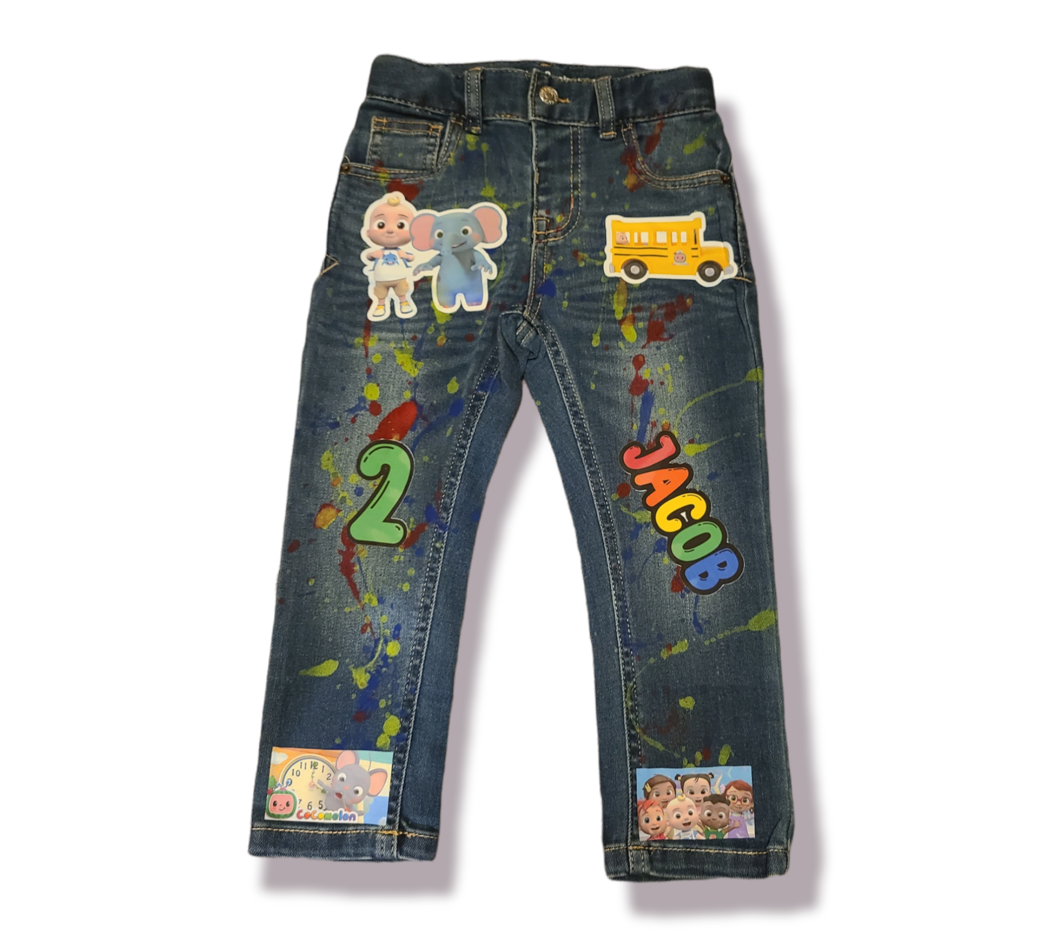 Cocomelon Paint Splatter Boys Distressed Jeans