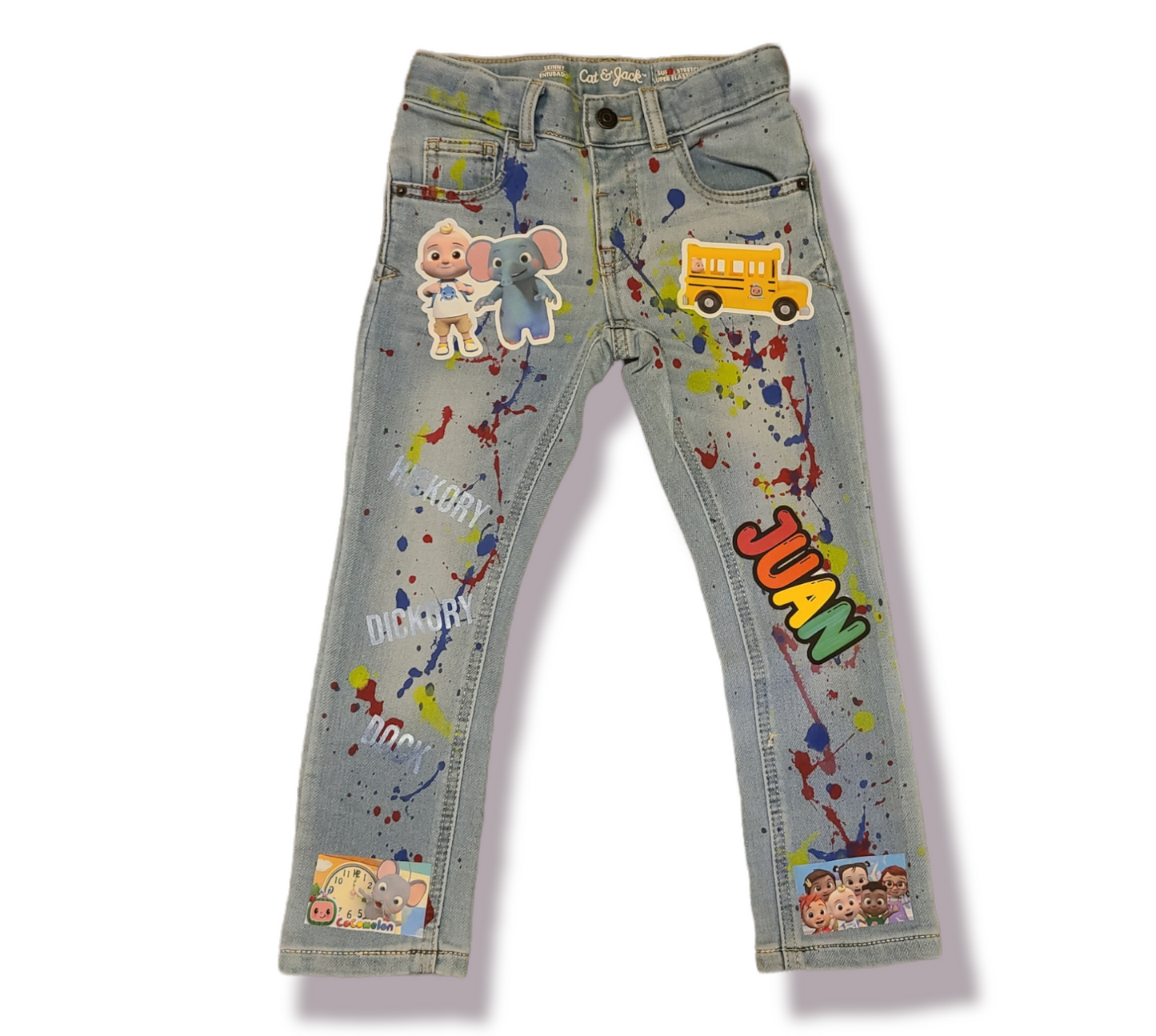 Cocomelon Paint Splatter Boys Distressed Jeans