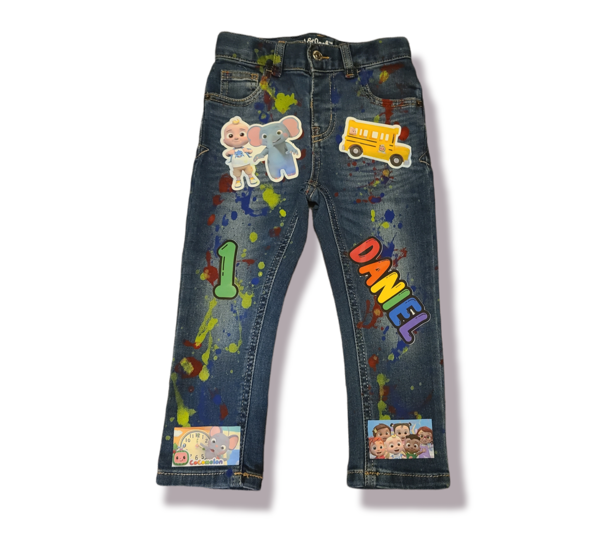 Cocomelon Paint Splatter Boys Distressed Jeans