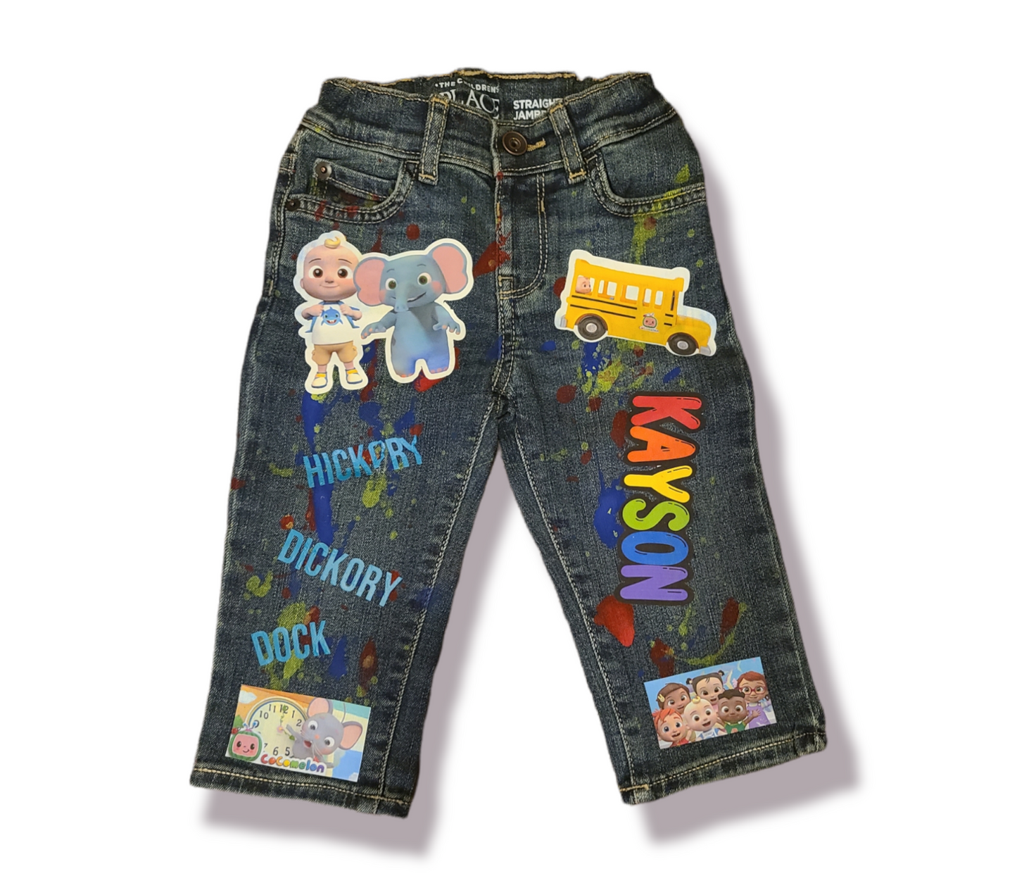 Cocomelon Paint Splatter Boys Distressed Jeans