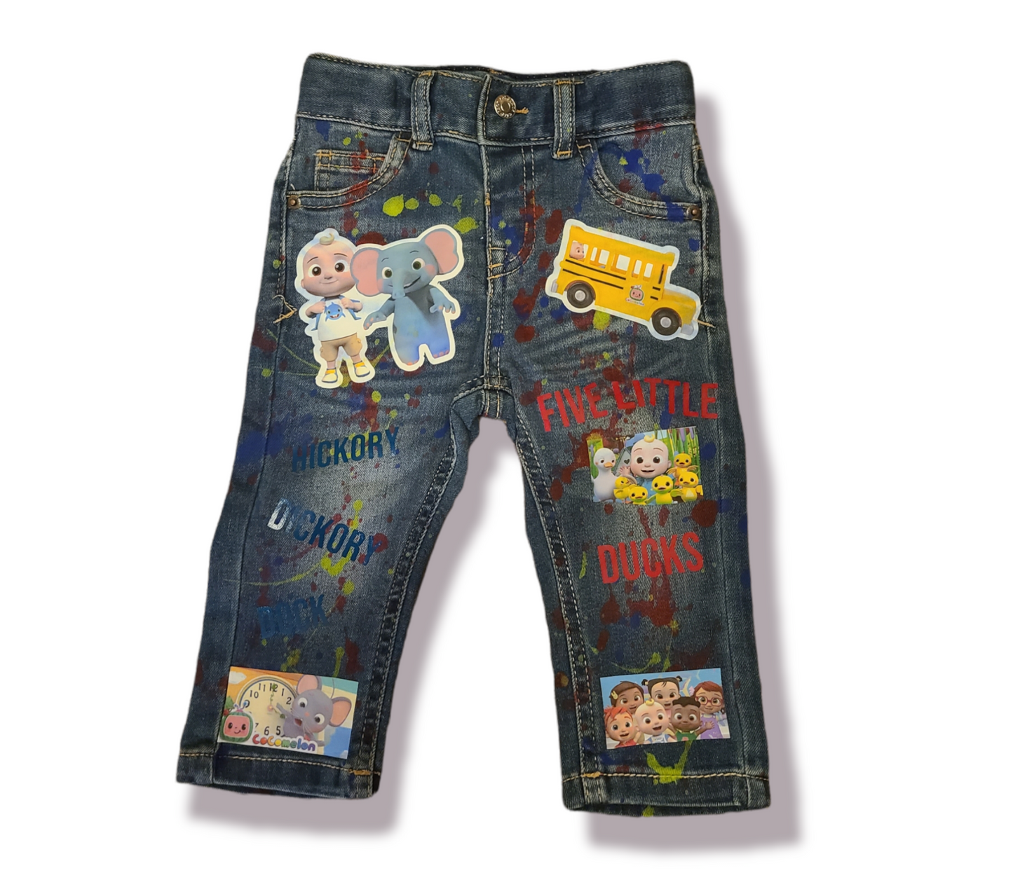 Cocomelon Paint Splatter Boys Distressed Jeans