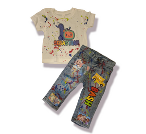 Cocomelon Paint Splatter Boys Distressed Jeans