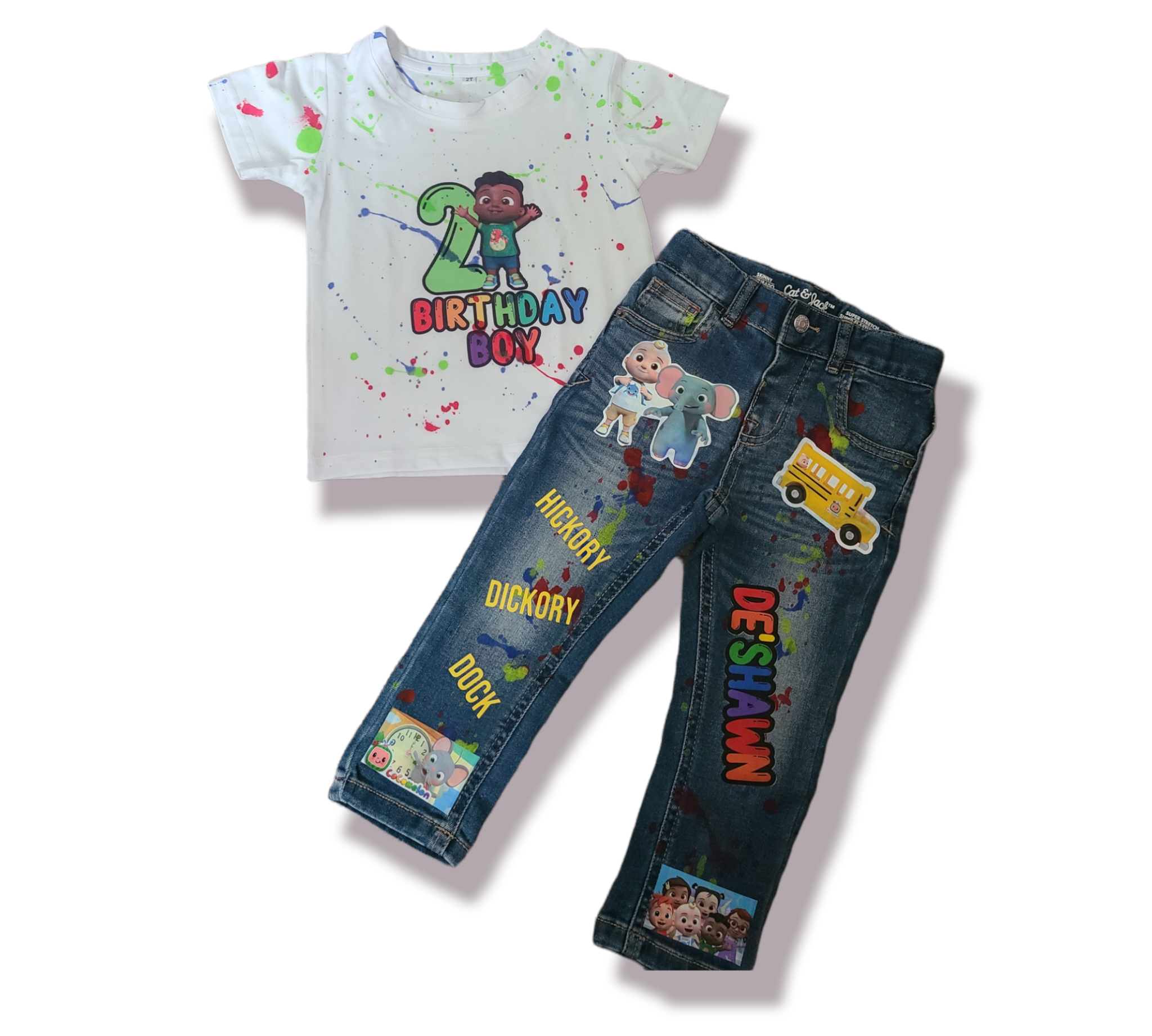 Cocomelon Paint Splatter Boys Distressed Jeans