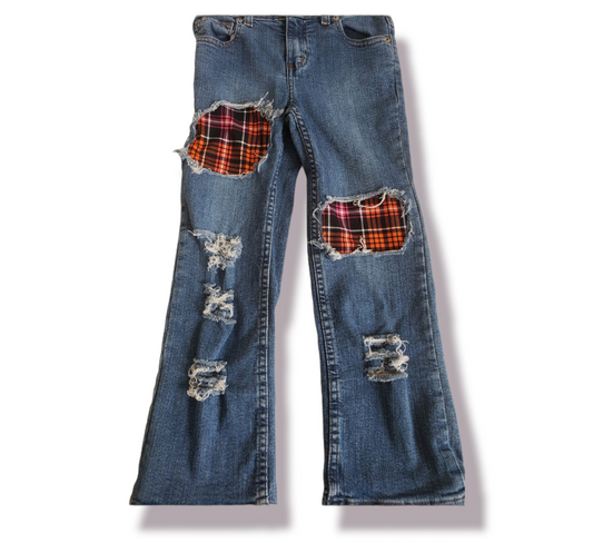 Halloween Plaid Girls Distressed Jeans