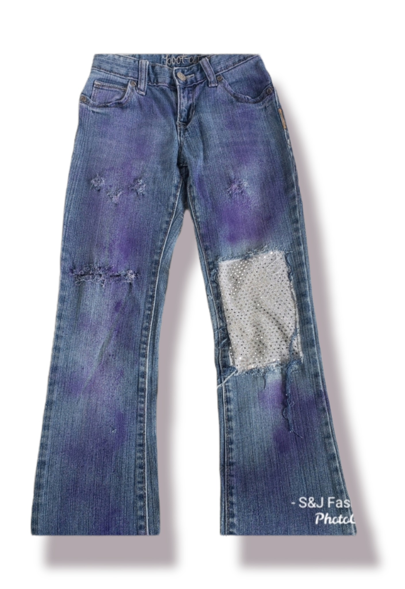 Purple Witch Halloween Girls Distressed Jeans