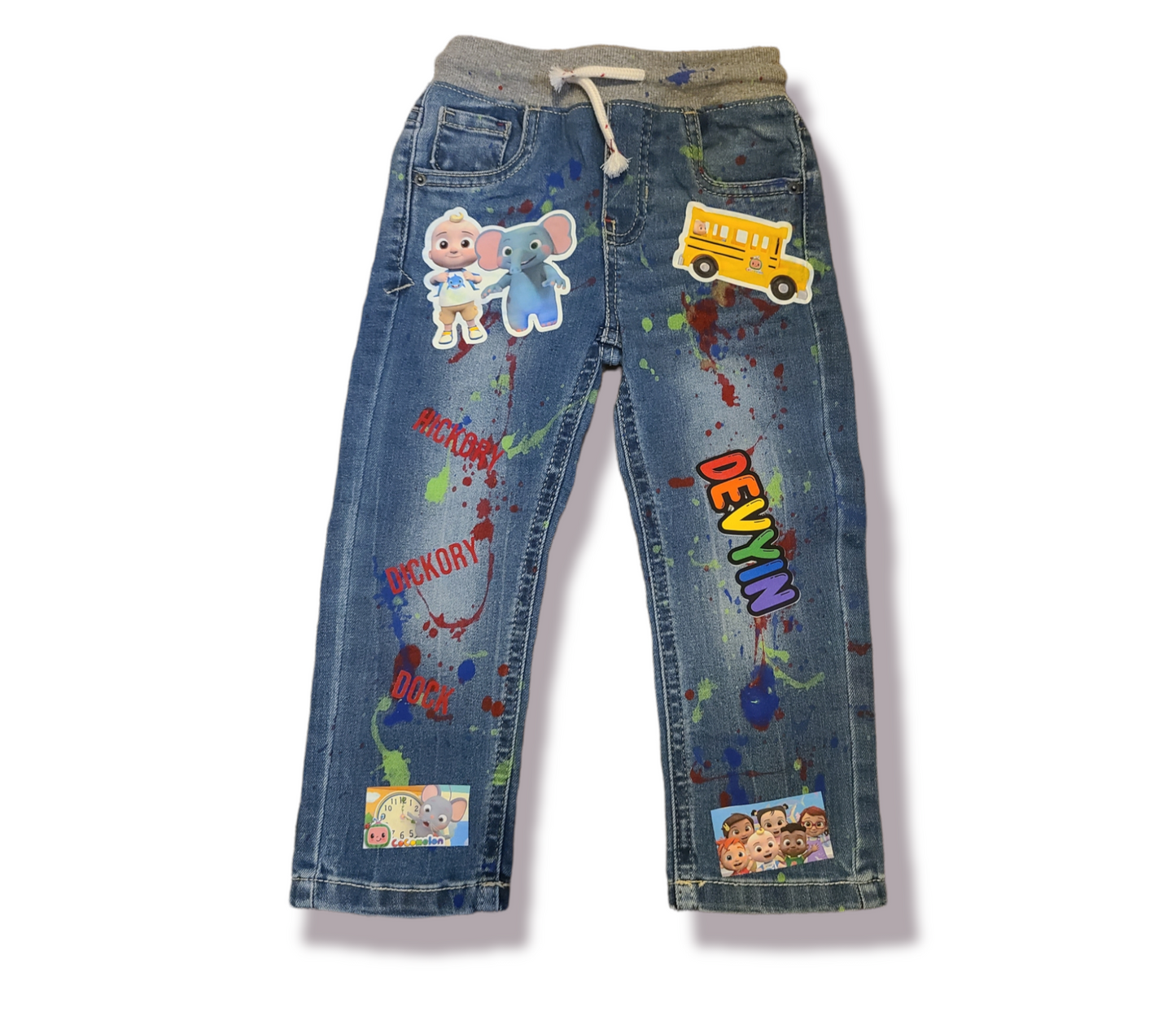 Cocomelon Paint Splatter Boys Distressed Jeans