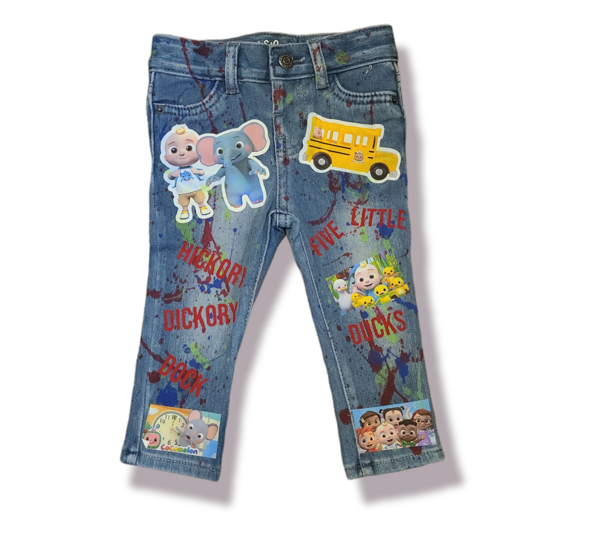 Cocomelon Paint Splatter Boys Distressed Jeans