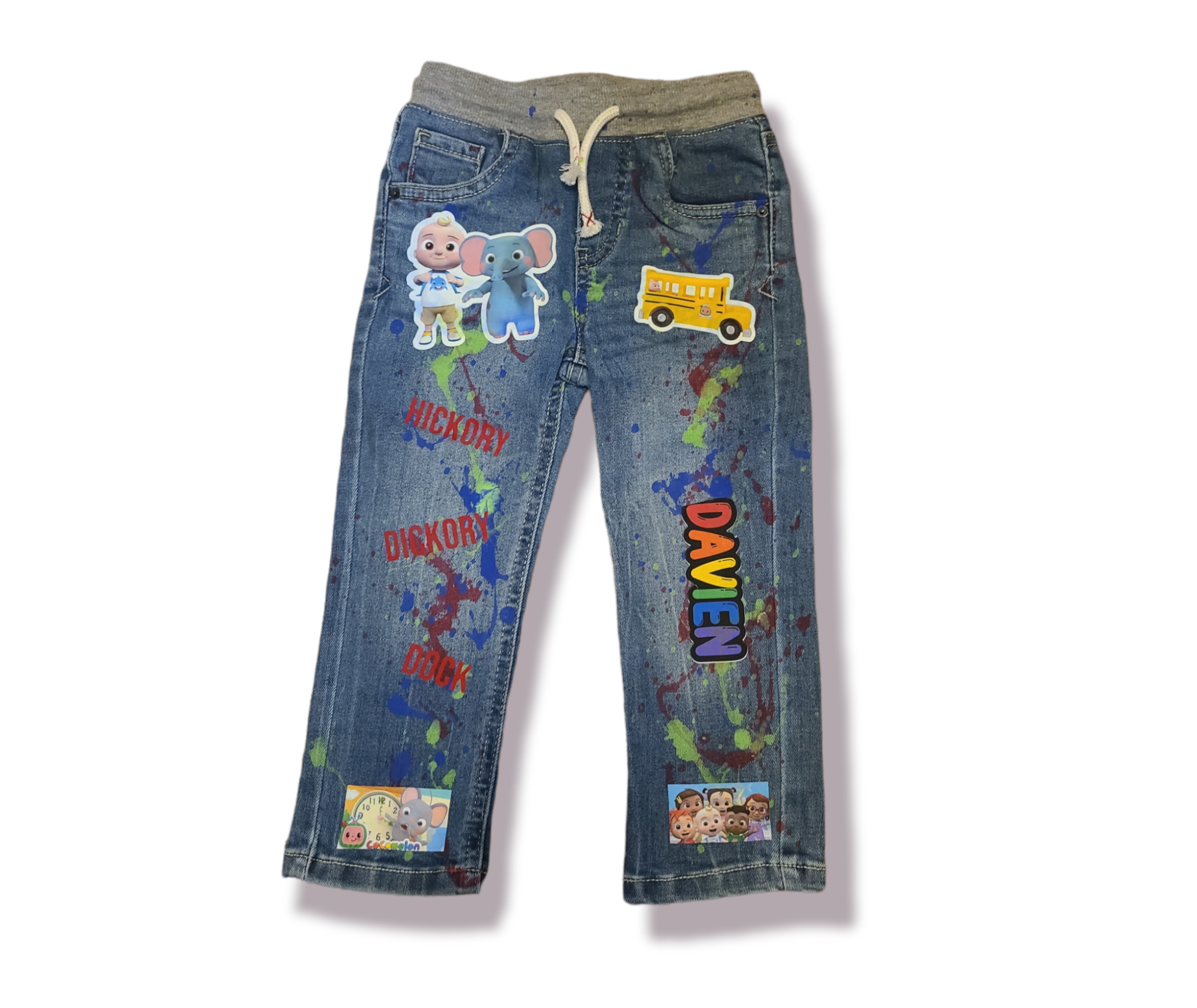 Cocomelon Paint Splatter Boys Distressed Jeans