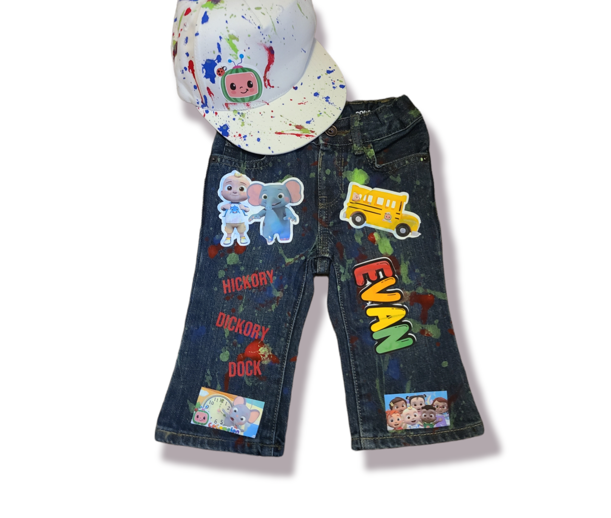 Cocomelon Paint Splatter Boys Distressed Jeans