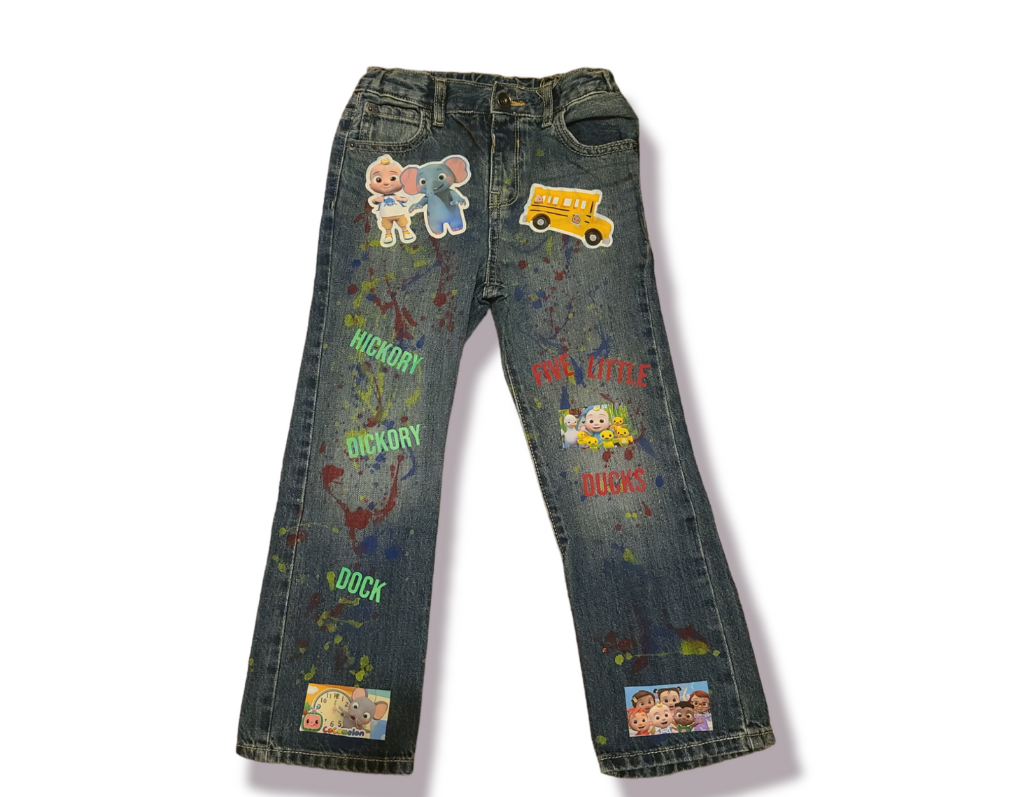 Cocomelon Paint Splatter Boys Distressed Jeans