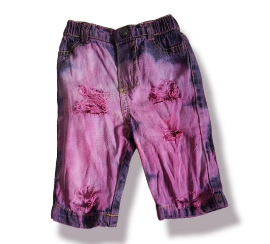 Pink Dyed Jeans Girls Distressed Jeans